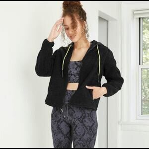 Joy Lab Sporty Sherpa Teddy Jacket Black XS